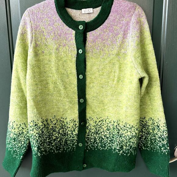 LOGO by Lori Goldstein QVC Brushed Ombre Button Front Cardigan Sz M Maximalist - Picture 2 of 8